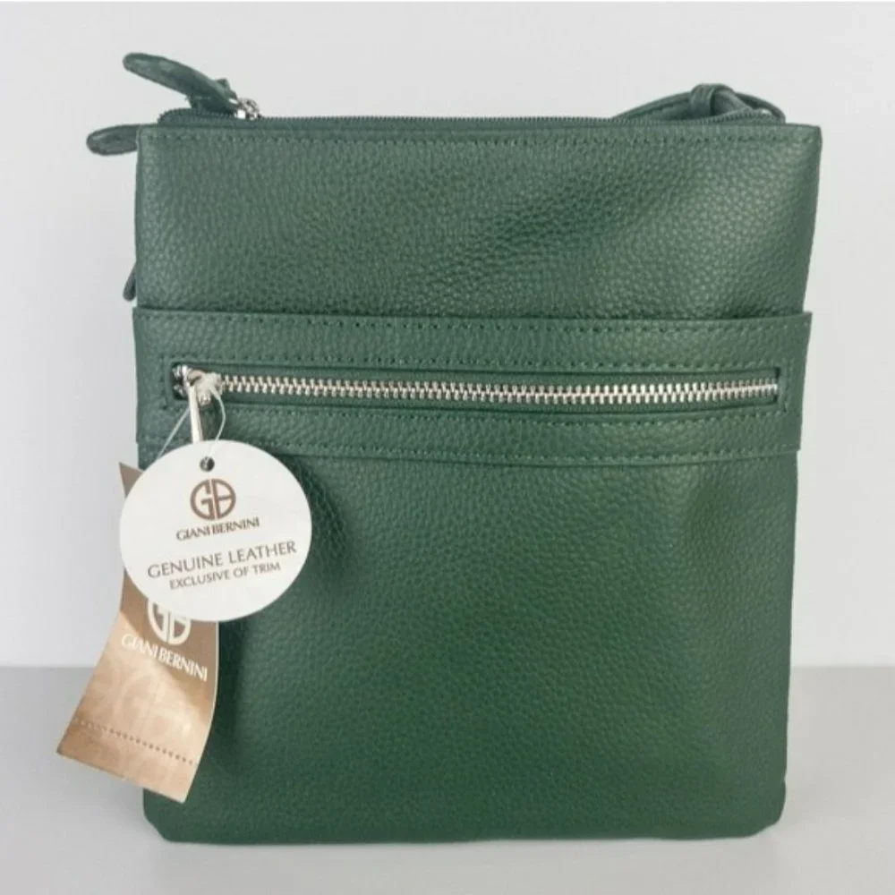 Giani Bernini Triple Zip Pebble Leather Dasher Crossbody- Hunter Green - Picture 2 of 3